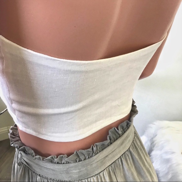 Double Knot Front Tie Linen White Crop Top - Picture 9 of 10